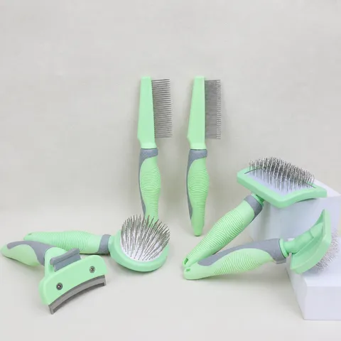 Pet Grooming Slicker Brush And Deshedding Comb For Dogs And Cats Stainless Steel Pins Anti Slip Handle Hair Care Tool