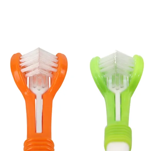 Pet Toothbrush 3-Sided Dog Cat Oral Care Teeth Cleaning Tool Multi-Color Plastic Soft Bristles Pet Grooming Supplies