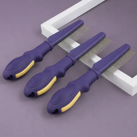 Pet Grooming Comb For Dogs And Cats Flea Removal Deshedding Tool Stainless Steel Pins Plastic Handle Hair Care Brush