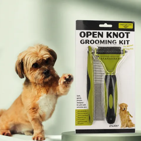 Kit de Aseo para Mascotas Peine Desenredador de Doble Cara y Peine de Púas de Acero Inoxidable para Perros Gatos