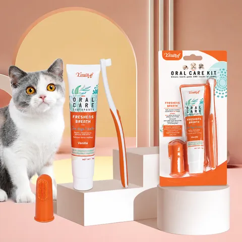 Pet Dental Care Kit Dog And Cat Toothbrush Set With Vanilla And Beef Toothpaste Pet Oral Cleaning Supplies