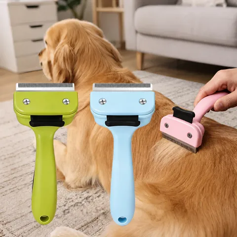 Pet Grooming Brush Deshedding Tool For Cats And Dogs With Stainless Steel Teeth And Button Hair Removal