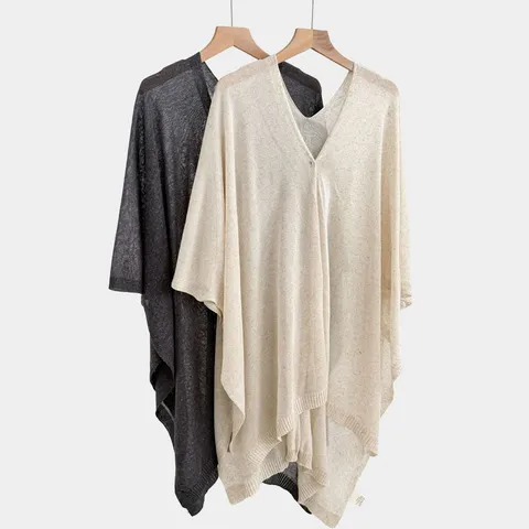 Donna Casual Misto Lino Scialle Cardigan Tinta Unita Scollo a V Bottone Singolo Mantella Largo Cappotto Estate Protezione Solare