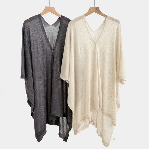 Donna Casual Misto Lino Scialle Cardigan Tinta Unita Scollo a V Bottone Singolo Mantella Largo Cappotto Estate Protezione Solare