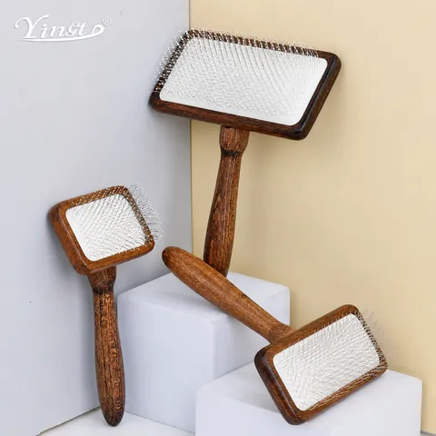 Pet Slicker Brush Wooden Handle Pet Grooming Brush For Dogs And Cats Deshedding Undercoat Brush Pet Hair Removal Tool