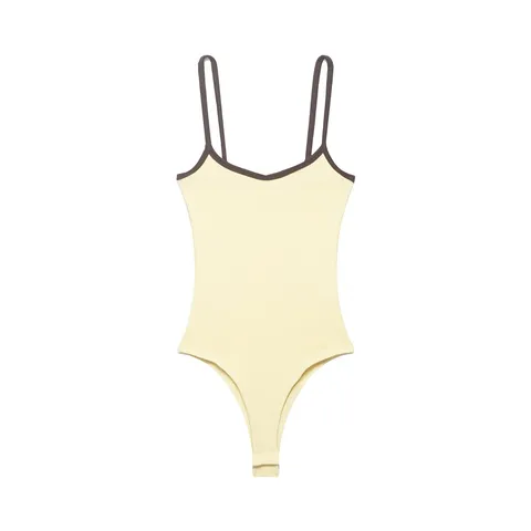 Women Contrast Trim Bodysuit Ribbed Knit Sleeveless Backless One Piece Top Slim Fit Casual Bodysuit For Summer Daily Dating