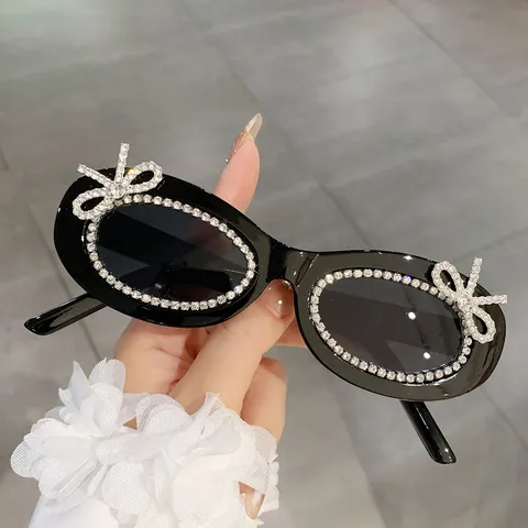 Mode Ovaler Rahmen Strass Sonnenbrille Elegant Schleife Verziert Brille Luxus Street Beats Brillen Für Herren Damen Party