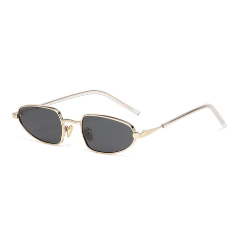 Gafas de Sol Ovaladas Retro de Montura Pequeña Mujer Hombre Montura Delgada Metal Lentes AC UV400 Hip Hop Street Style