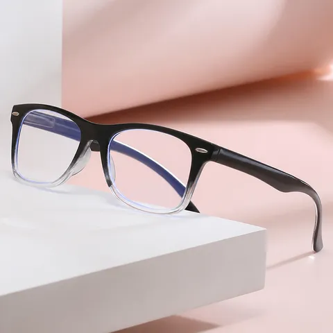 Gafas de Lectura Cuadradas Anti-Luz Azul Unisex Moda Carey Negro Montura Completa Gafas de Vista Lentes Claras