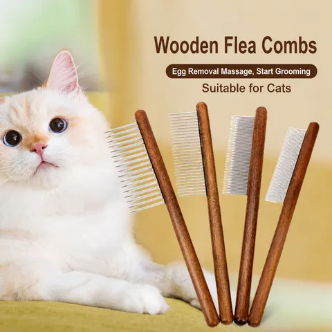 Peigne pour Animaux de Compagnie en Bois Dents en Métal Peigne Anti-Puces Chien Chat Outil de Toilettage Démêlage