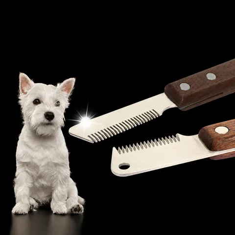 Professionelles Haartrennungs-Messer Edelstahl Klinge Walnussholz Griff Für Hunde Links Rechte Hand Pet Stripping Kamm