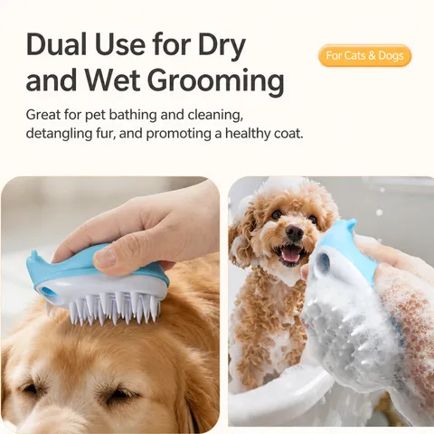 Pet Bath Brush Dog Cat Massage Grooming Brush Pufferfish Shape Soft TPR Silicone Brushes With Liquid Dispenser