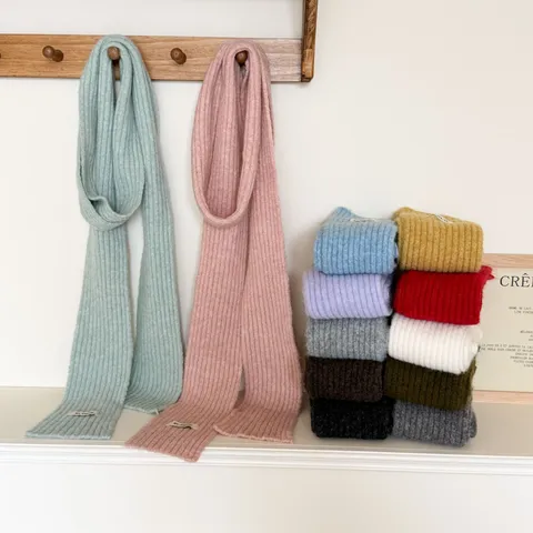 Womens Winter Warm Wool Blend Scarf Solid Color Korean Style Soft Knit Long Neck Warmer Fashion Accessories