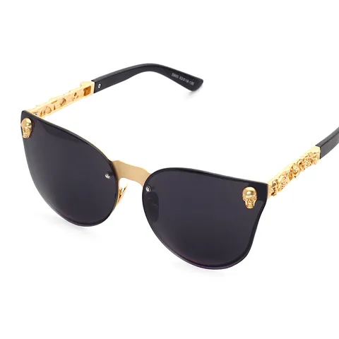 Gothic Punk Rimless Sunglasses For Women Men Metal Skull Carving Oversized Square Mirror Sun Glasses European Street Look Eyewear