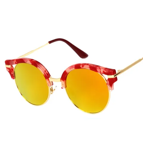 Vintage Cat Eye Sunglasses For Women Trendy Metal Frame UV400 Mirror Lens Colorful Reflective Eyewear Fashion Sun Glasses 9003