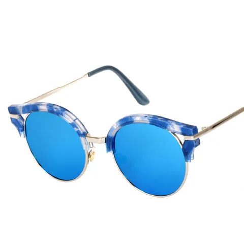 Vintage Cat Eye Sunglasses For Women Trendy Metal Frame UV400 Mirror Lens Colorful Reflective Eyewear Fashion Sun Glasses 9003
