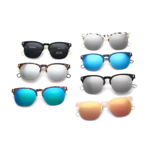 Retro Semi Rimless Sunglasses Fashion Hollow Metal Frame Mirrored Ocean Lens UV400 Street Photography Eyewear For Women