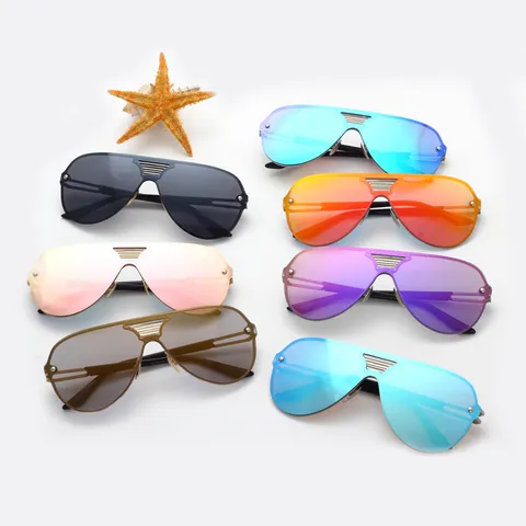 Oversize Spiegel Sonnenbrille Damen Herren Retro Doppelbrücke Metallrahmen UV400 Mode Outdoor Straßenfotografie Brille