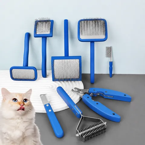 Solid Wood Handle Pet Grooming Tools Slicker Brush Dematting Comb Nail Clipper Pet Hair Care Comb For Cats And Dogs