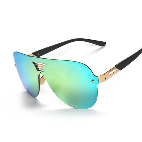 Oversized Rimless Sunglasses For Women Men Metal AC Frame UV400 Reflective Mirror Lens Windproof Shield Sports Eyewear