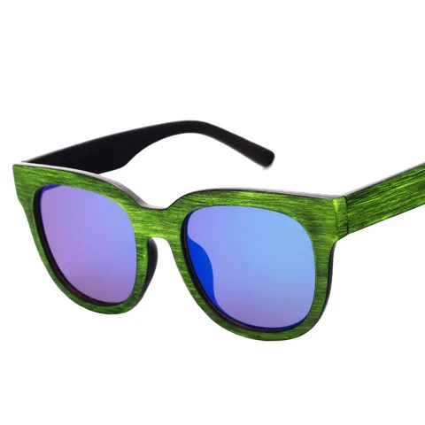 Retro Wood Grain Large Frame Sunglasses For Men Women UV400 Protection Colorful Mirrored Lens Fashion Square Eyewear