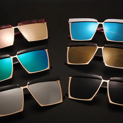 Gafas de Sol de Moda con Marco Cuadrado Grande para Mujer Hombre Retro Metal Plástico Lente Colorida UV400 Street Eyewear