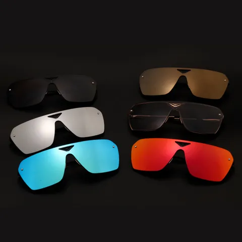 Gafas de Sol de Moda de Una Sola Pieza Hip Hop Geométricas Cuadradas Montura de Metal Gafas Unisex Street Style Lentes de Color