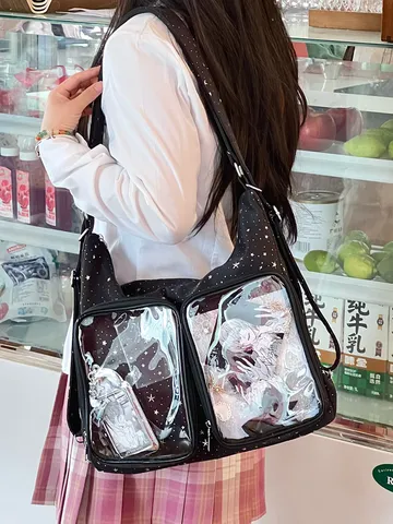 Harajuku Style Star Print Ita Bag Women Transparent PVC Window Multi-Functional Nylon Tote Backpack Bag