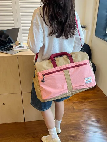 Fashion Color-Blocking Large Capacity Travel Bag Unisex Outdoor Hiking Cycling Shoulder Crossbody Duffel Nylon Travel Bag