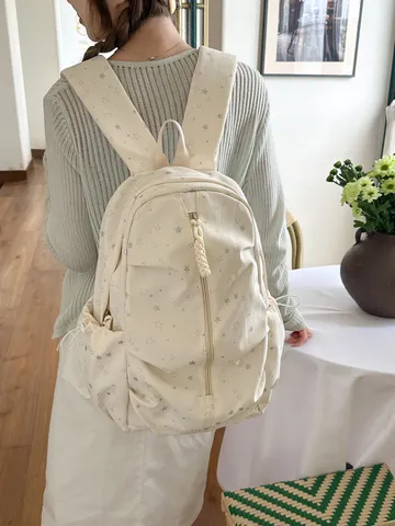 Nylon Stern Druck Große Kapazität Studenten Schultasche Mode Süßer Rucksack Für Mittelschule Oberschule Mädchen Damen Reise Laptop Tasche