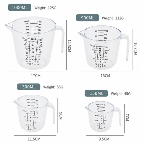 Tasse à Mesurer en Plastique Transparent Grande Capacité Pot Gradué Avec Poignée pour Cuisine Pâtisserie