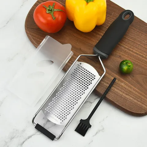 304 Stainless Steel Cheese Grater Lemon Zester Kitchen Grating Tool With Ergonomic Handle Protective Cover And Cleaning Brush