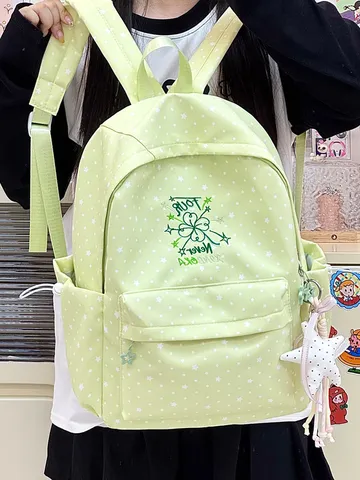 Nylon Preppy Schulrucksack Für Mädchen Sternen- und Punktdruck Große Kapazität Bestickt Mode Schüler Büchertasche