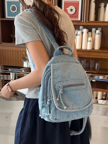 Vintage Washed Denim Multi-Functional Backpack For Women Fashion Commuting Travel Chest Bag Casual Denim Shoulder Bag