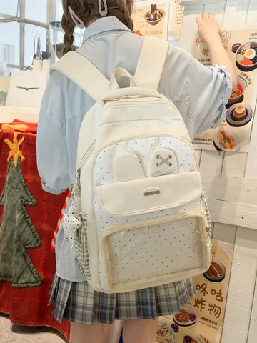 Zaino Ita Bag Carino a Pois Per Ragazze Grande Capacità Borsa da Scuola Trasparente Con Orecchie da Coniglio Zaino da Viaggio in Nylon