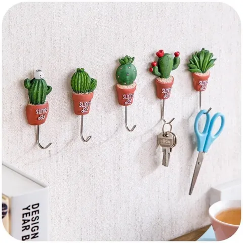 Cactus Wall Hook Resin Plant Decorative Wall Hanger Cute Succulent Key Coat Holder For Kitchen Home Organization