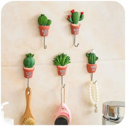 Cactus Wall Hook Resin Plant Decorative Wall Hanger Cute Succulent Key Coat Holder For Kitchen Home Organization