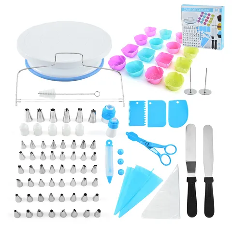 Stainless Steel Piping Tips Set Cake Decorating Supplies Professional Baking Tools Kit with Turntable and Piping Bags