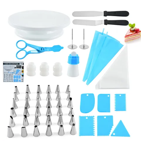 Stainless Steel Cake Decorating Kit Baking Supplies Set With Turntable Piping Tips Spatula Pastry Bags Kitchen Home Tools