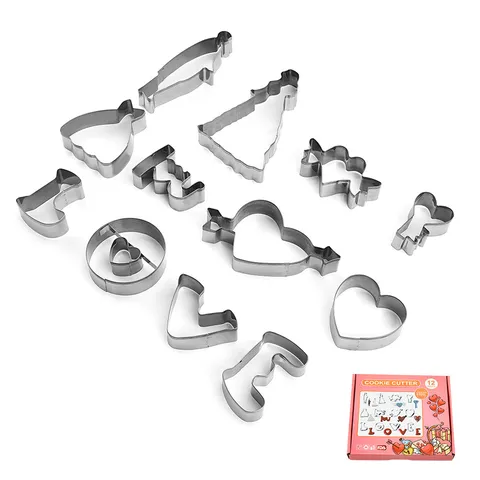 Ensemble de Moules à Biscuits en Acier Inoxydable Saint-Valentin DIY Biscuit Pâtisserie Moule Métal Fondant Outils de Cuisine