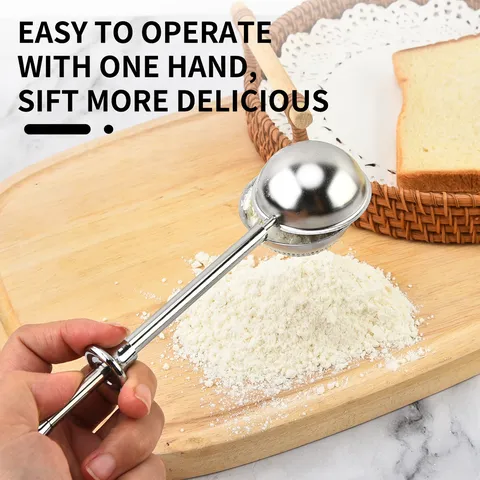 Stainless Steel Retractable Flour Sifter Ball Shaped Powder Shaker Fine Mesh Baking Tool Kitchen Gadget