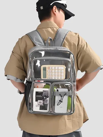 Fashion Transparent PVC Backpack Large Capacity Multi-Pocket Schoolbag For Middle High School Students Unisex Cool Street Style Bag