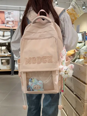 Japanese Style Kawaii Large Capacity School Backpack For Students Junior High School Nylon PVC Transparent Window Ita Bag Backpack