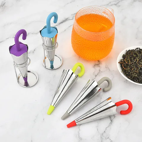 Infuseur à Thé en Forme de Parapluie en Acier Inoxydable Avec Poignée en Silicone et Égouttoir Passoire à Thé Créative