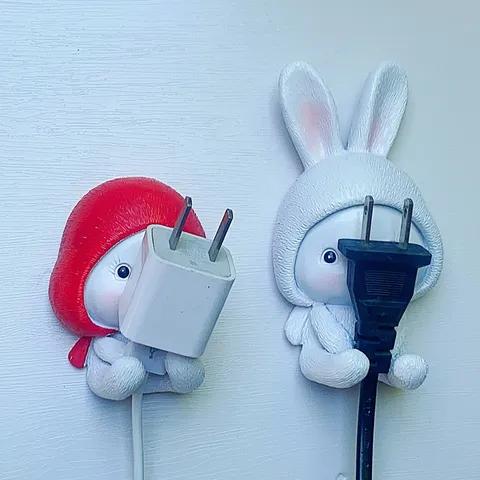 Cute Cartoon Rabbit Wall Hook Punch-Free Resin Adhesive Key Plug Holder Creative Home Decor Multipurpose Storage Organizer