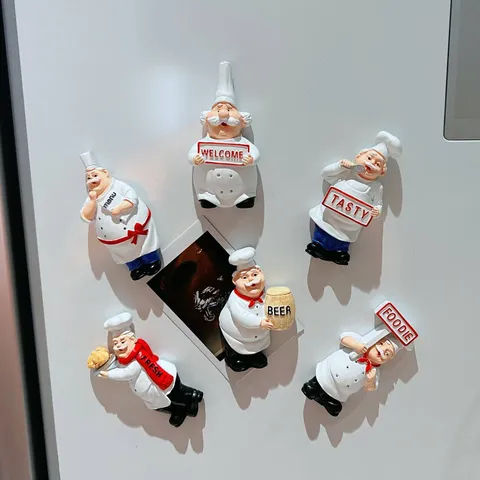 Cartoon Chef Resin Refrigerator Magnet Cute Cooking Character Magnetic Fridge Sticker Home Kitchen Decorative Note Holder