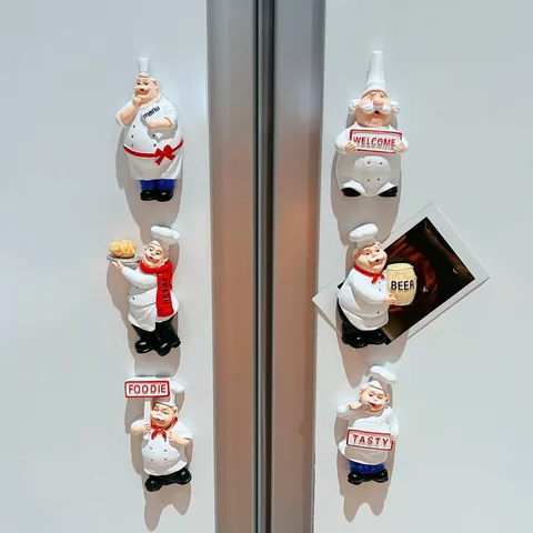 Cartoon Chef Resin Refrigerator Magnet Cute Cooking Character Magnetic Fridge Sticker Home Kitchen Decorative Note Holder