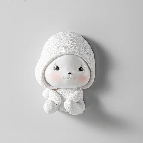 Cartoon Rabbit Resin Wall Hook Cute Animal Plug Power Cord Storage Holder Adhesive Multi-Functional Key Hanger Home Decor