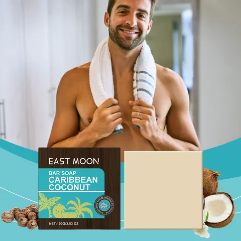 Savon de Bain Noix de Coco Caraïbes East Moon Nettoyage Doux Peau Hydratant Parfumé Savon Solide Soin Quotidien