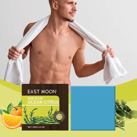 Savon en Pain Ozean Citrus pour Hommes Nettoyage Doux Contrôle du Sébum Rafraîchissant Parfum Longue Durée Savon de Bain pour le Corps